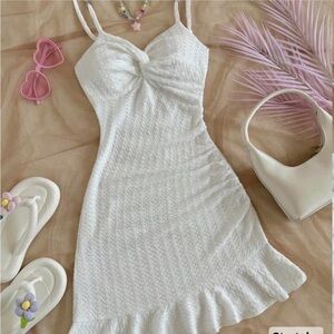 SHEIN White Pleated Ruffled Sundress